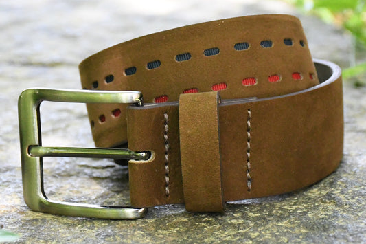 Pure Reason Light Brown Belt with Red & Blue Accents